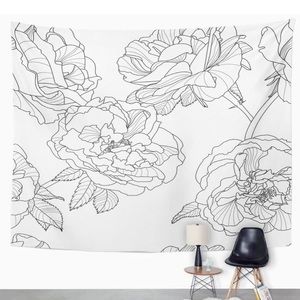 White and Black Flower Tapestry